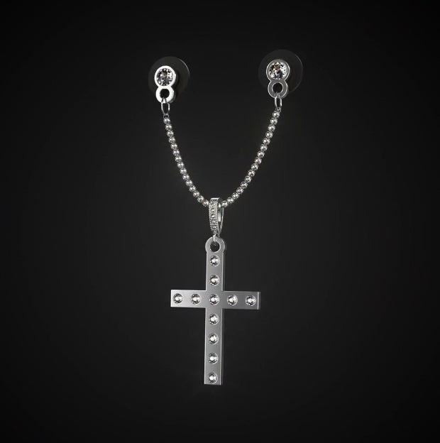 Silver Cross Diamonds -Chain Pin